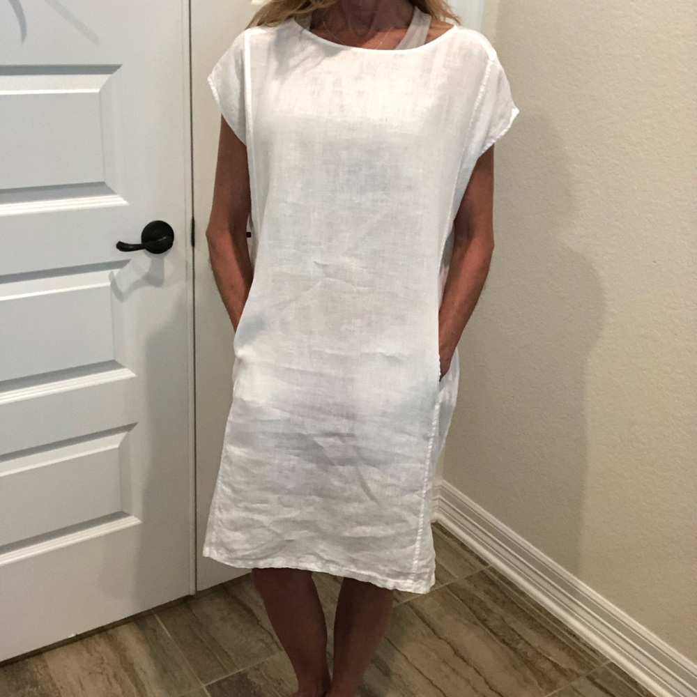 Eileen Fisher 100% Organic Linen White Dress Cover Up Small - Picture 12 of 16
